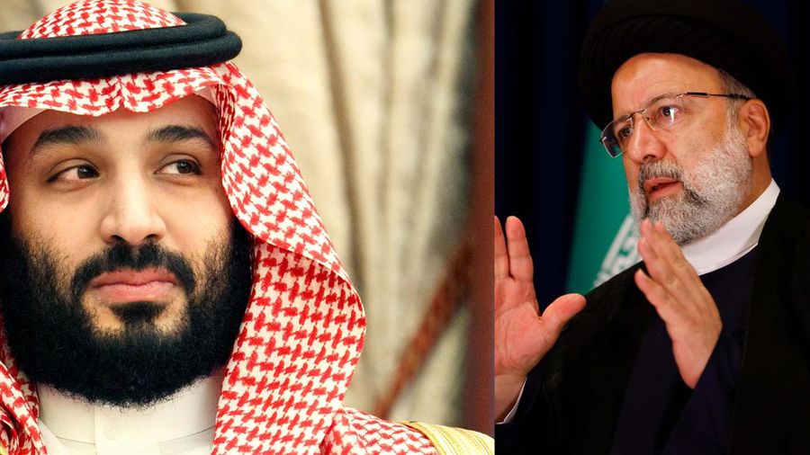 Mohammed bin Salman dan Presiden Iran Ebrahim Raisi. (AP Photo/Jason DeCrow)