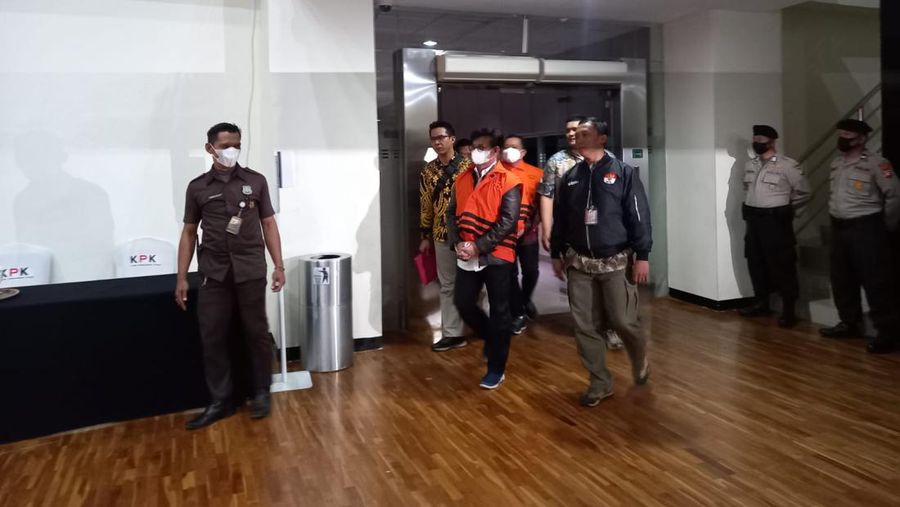 Konferensi pers penahanan tersangka terkait dugaan pemerasan dan penerimaan gratifikasi di KEMENTAN. (CNBC Indonesia/Arrijal Rachman)