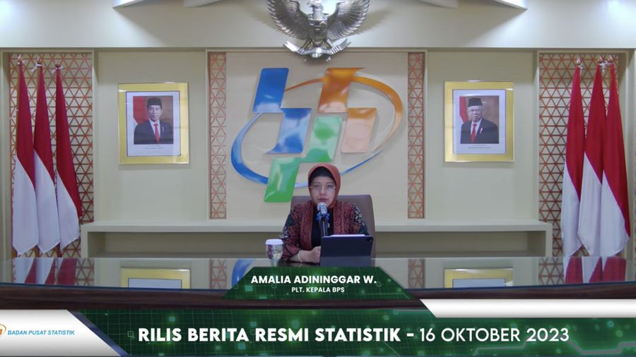 Plt. Kepala BPS Amalia Adininggar Widyasanti dalam rilis berita resmi BPS, Senin (16/10/2023). (BPS Statistics)