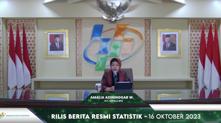Plt. Kepala BPS Amalia Adininggar Widyasanti dalam rilis berita resmi BPS, Senin (16/10/2023). (BPS Statistics)