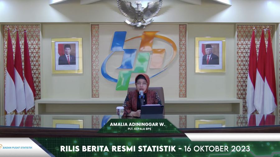 Plt. Kepala BPS Amalia Adininggar Widyasanti dalam rilis berita resmi BPS, Senin (16/10/2023). (BPS Statistics)