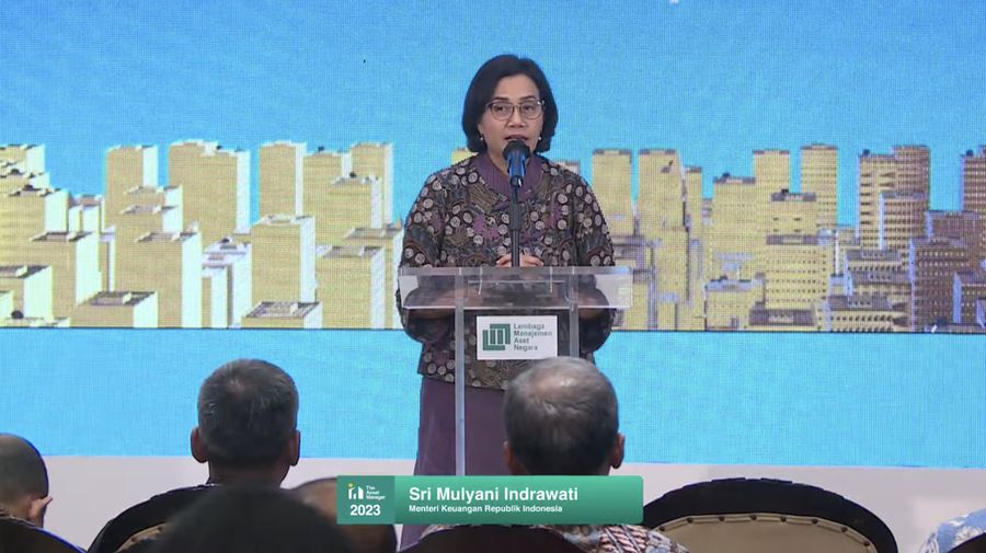 Menteri Keuangan Sri Mulyani dalam Malam Penganugrahan The Asset Manager 2023. (Tangkapan Layar Youtube Lembaga Manajemen Aset Negara)