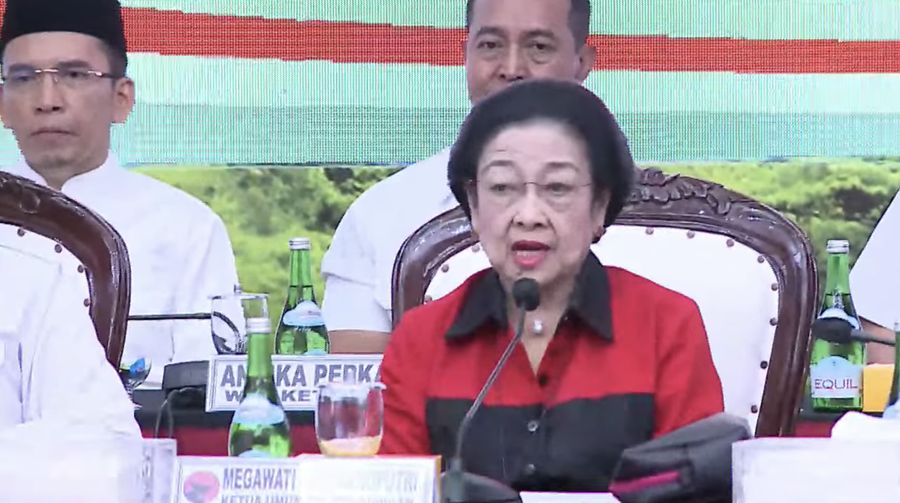 Megawati Soekarnoputri dalam acara pengumuman calon Wakil Presiden pendamping Ganjar Pranowo, Rabu (18/10/2023). (Tangkapan layar Youtube PDI Perjuangan)