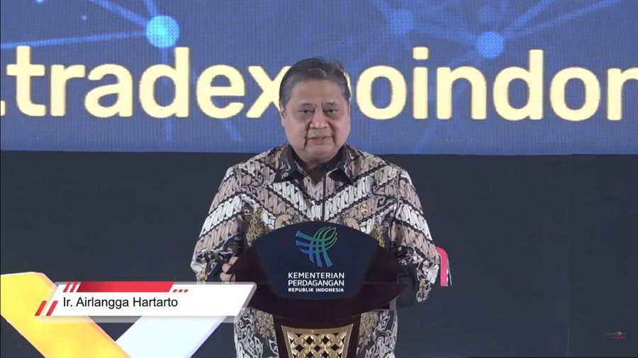 Menko Perekonomian Airlangga Hartarto saat Pembukaan TEI 2023, Rabu (18/10/2023). (Tangkapan layar Youtube Kemendag)