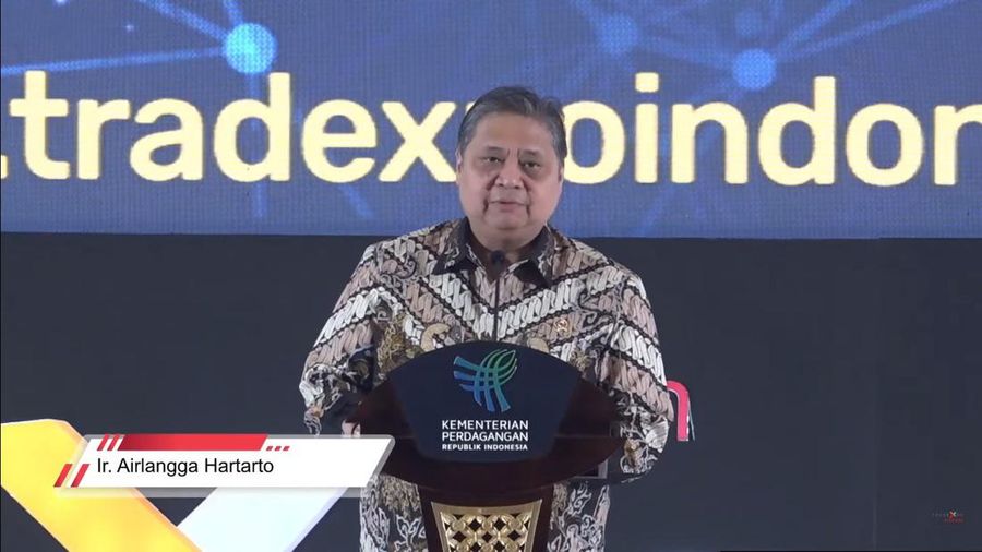 Menko Perekonomian Airlangga Hartarto saat Pembukaan TEI 2023, Rabu (18/10/2023). (Tangkapan layar Youtube Kemendag)