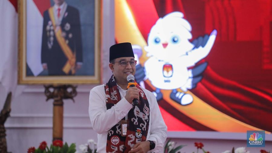 Bakal calon Presiden Anies Baswedan bersama bakal calon Wakil Presiden Muhaimin Iskandar saat melakukan pendaftaran bakal pasangan calon presiden dan wakil presiden pemilihan umum 2024 di Gedung KPU, Jakarta, Kamis (19/10/2023). (²©²ÊÍøÕ¾/Faisal Rahman)