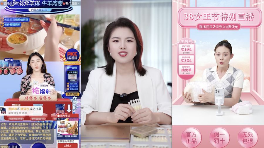 China mulai memanfaatkan penggunaan Artificial Intelligence atau AI pada acara live streaming di sejumlah e-Commerce. Robot AI menggantikan manusia untuk berjualan produk di depan layar.(Dok: XIAOICE (LEFT AND RIGHT); SILICON INTELLIGENCE (CENTER)