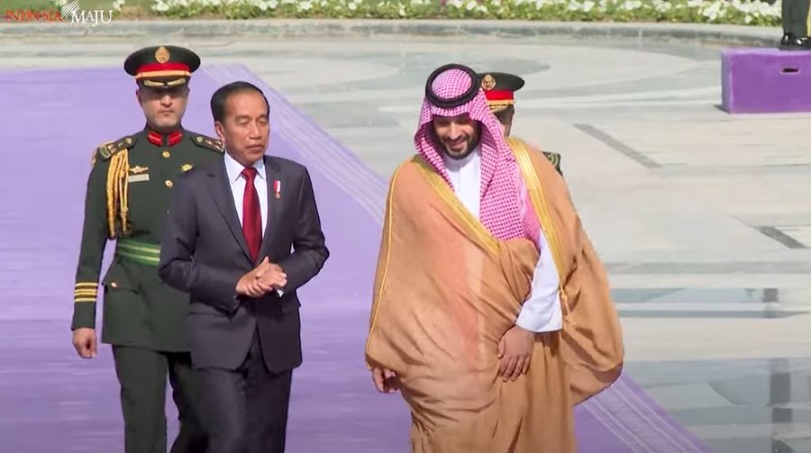 Pertemuan Presiden Jokowi dengan PM Kerajaan Arab Saudi Mohammed bin Salman, Riyadh, 19 Oktober 2023. (Tangkapan Layar Biro Pers RI)