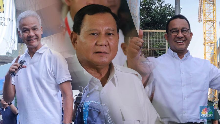 Foto kolase Ganjar Pranowo, Prabowo Subianto, dan Anies Baswedan. (CNBC Indonesia)