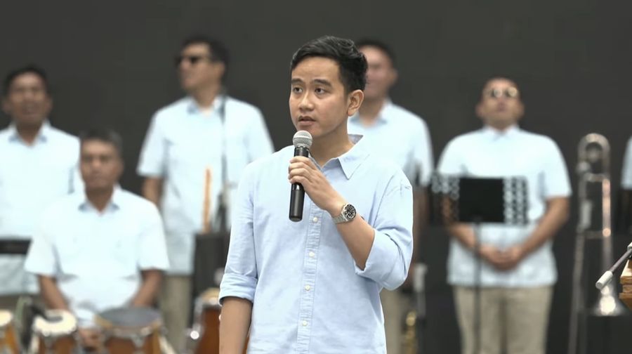 Cawapres Gibran Rakabuming Raka saat berpidato dalam Deklarasi. (Tangkapan Layar Youtube GerindraTV)