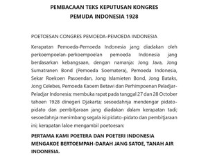Isi Teks Keputusan Kongres Pemuda Indonesia 1928 dengan Ikrar dan Link PDF