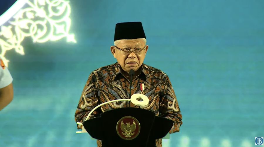 Wakil Presiden Ma'ruf Amin dalam acara pembukaan Indonesia Sharia Economic Festival 2023. (Tangkapan Layar Youtube Bank Indonesia)