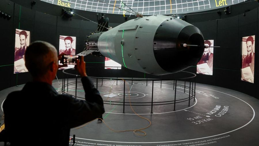 A model of the first Soviet atomic bomb, RDS-1, is on display at the nuclear energy museum Atom, located in a pavilion of the Exhibition of Achievements of National Economy (VDNKh) in Moscow, Russia, October 26, 2023. The exhibition centre will be officially opened to showcase the historic and modern achievements of the country's nuclear industry and display expositions dedicated to the Soviet atomic project, the nuclear arms race between the USSR and the United States and other subjects. REUTERS/Yulia Morozova