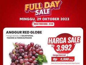 Cuma Hari Ini! Anggur Red Globe Mulai Rp 3.192 di Transmart Full Day Sale