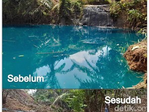 Perbandingan Telaga Biru Sebelum dan Sesudah Ramai Diambili Warga