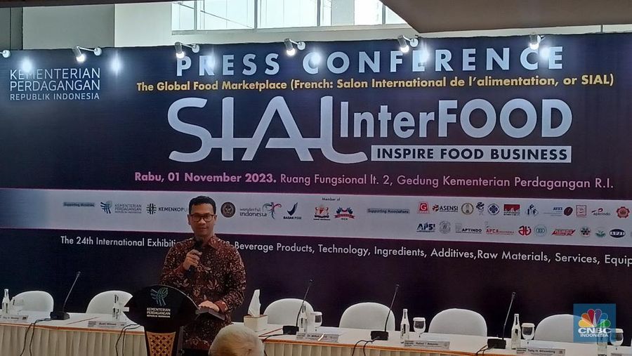 Press Conference The Global Food Marketplace atau Salon International de I’alimentation (SIAL Interfood) di kantor Kemendag, Rabu (1/11/23). (CNBC Indonesia/Ferry Sandi)