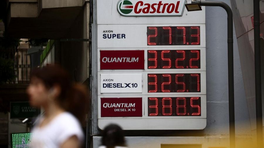 Gasoline and diesel prices are displayed in a gas station during a gasoline shortage in Buenos Aires, Argentina October 30, 2023. REUTERS/Tomas Cuesta