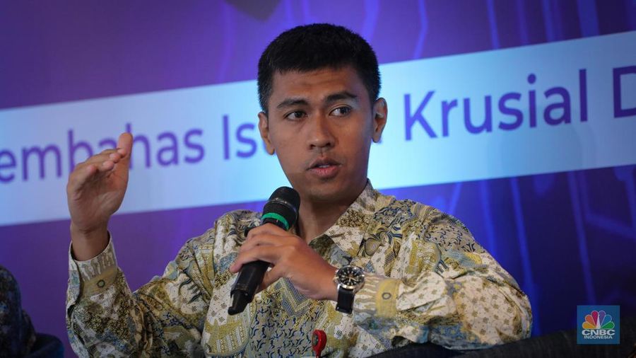 Sandiman Madya Direktorat Operasi Keamanan Siber BSSN, Taufik Nurhidayat dalam acara CNBC Indonesia Cyber Security Forum di ALILA SCBD, Kamis (2/11/2023). (CNBC Indonesia/Faisal Rahman)
