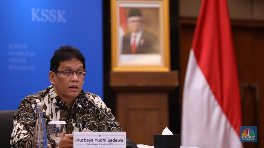 Ketua Dewan Komisaris LPS, Purbaya Yudhi Sadewa saat Konferensi Pers KSSK: Hasil Rapat Berkala KSSK IV Tahun 2023. (CNBC Indonesia/Tri Susilo)
