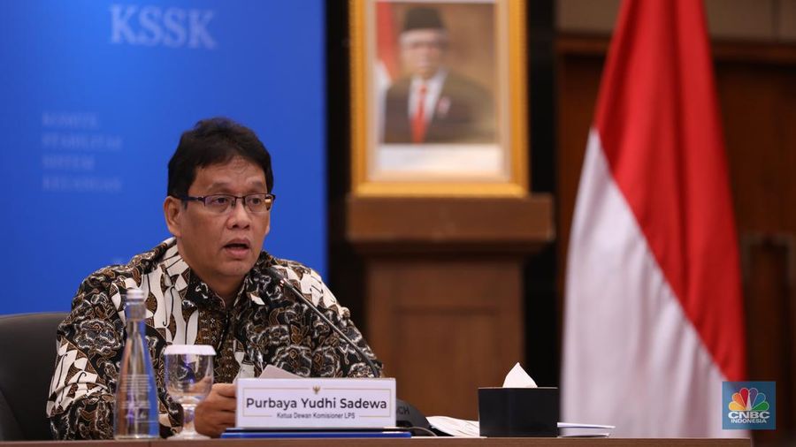 Ketua Dewan Komisaris LPS, Purbaya Yudhi Sadewa saat Konferensi Pers KSSK: Hasil Rapat Berkala KSSK IV Tahun 2023. (CNBC Indonesia/Tri Susilo)