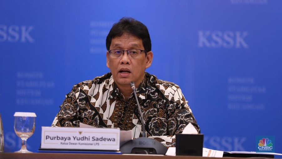 Ketua Dewan Komisaris LPS, Purbaya Yudhi Sadewa saat Konferensi Pers KSSK: Hasil Rapat Berkala KSSK IV Tahun 2023. (CNBC Indonesia/Tri Susilo)