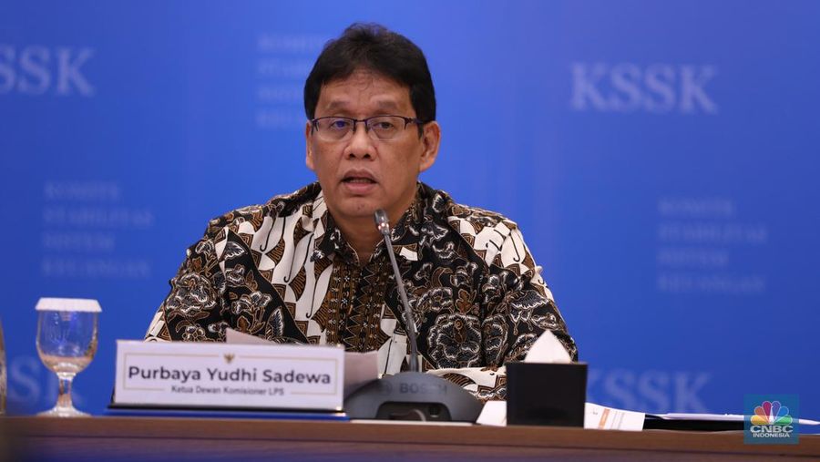 Ketua Dewan Komisaris LPS, Purbaya Yudhi Sadewa saat Konferensi Pers KSSK: Hasil Rapat Berkala KSSK IV Tahun 2023. (CNBC Indonesia/Tri Susilo)