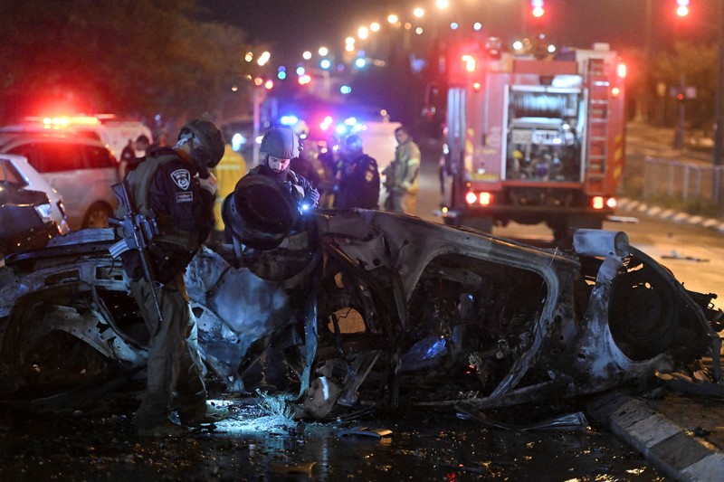 Israel Palestinians Lebanon Israeli police investigate the scene of a rocket attack from Lebanon in Kiryat Shmona, northern Israel, Thursday, Nov. 2, 2023. (AP Photo/Rami Shllush)