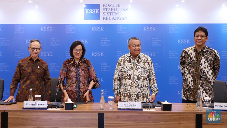 Konferensi Pers KSSK: Hasil Rapat Berkala KSSK IV Tahun 2023. (CNBC Indonesia/Tri Susilo)