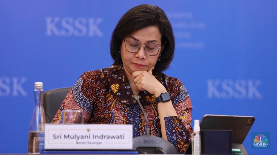 Menteri Keuangan Sri Mulyani Memberi Pemaparan Konferensi Pers KSSK: Hasil Rapat Berkala KSSK IV Tahun 2023. (վ/Tri Susilo)