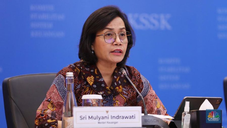Menteri Keuangan, Sri Mulyani memberi pemaparan Konferensi Pers KSSK: Hasil Rapat Berkala KSSK IV Tahun 2023. (CNBC Indonesia/Tri Susilo)