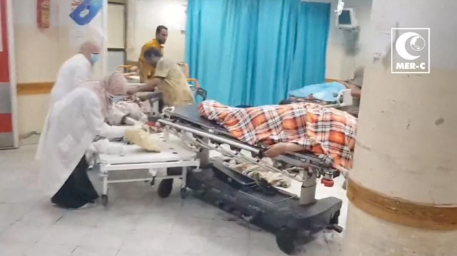 SENSITIVE MATERIAL. THIS IMAGE MAY OFFEND OR DISTURB    A doctor examines a child in a hospital, amid the ongoing conflict between Israel and Palestinian Islamist group Hamas in Beit Lahiya, Gaza in this screengrab obtained from a social media video released on November 1, 2023. Mer-C/via REUTERS  THIS IMAGE HAS BEEN SUPPLIED BY A THIRD PARTY. MANDATORY CREDIT.