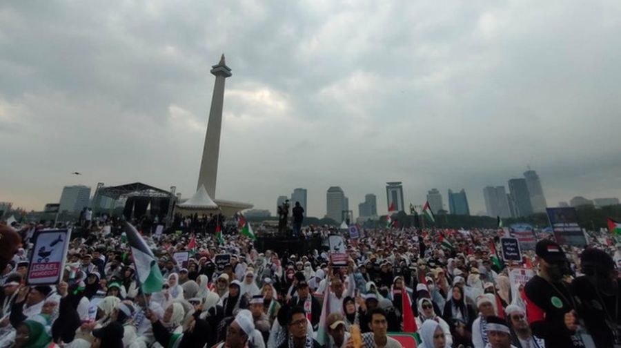 Potret Massa Aksi Bela Palestina di Monas. (Detikcom/Dwi Rahmawati)