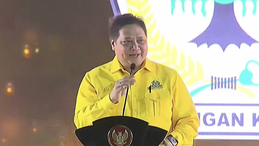 Ketua Umum DPP Partai Golkar, Airlangga Hartarto dalam Partai Golkar akan menggelar puncak acara perayaan HUT ke-59 Partai Golkar, hari Senin (6/11/2023). (Tangkapan Layar Youtube CNN Indonesia)