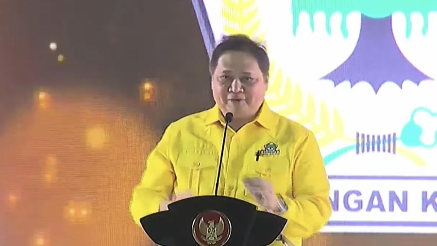 Ketua Umum DPP Partai Golkar, Airlangga Hartarto dalam Partai Golkar akan menggelar puncak acara perayaan HUT ke-59 Partai Golkar, hari Senin (6/11/2023). (Tangkapan Layar Youtube CNN Indonesia)