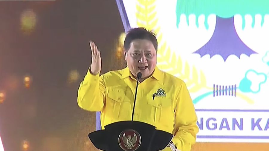 Ketua Umum DPP Partai Golkar, Airlangga Hartarto dalam Partai Golkar akan menggelar puncak acara perayaan HUT ke-59 Partai Golkar, hari Senin (6/11/2023). (Tangkapan Layar Youtube CNN Indonesia)