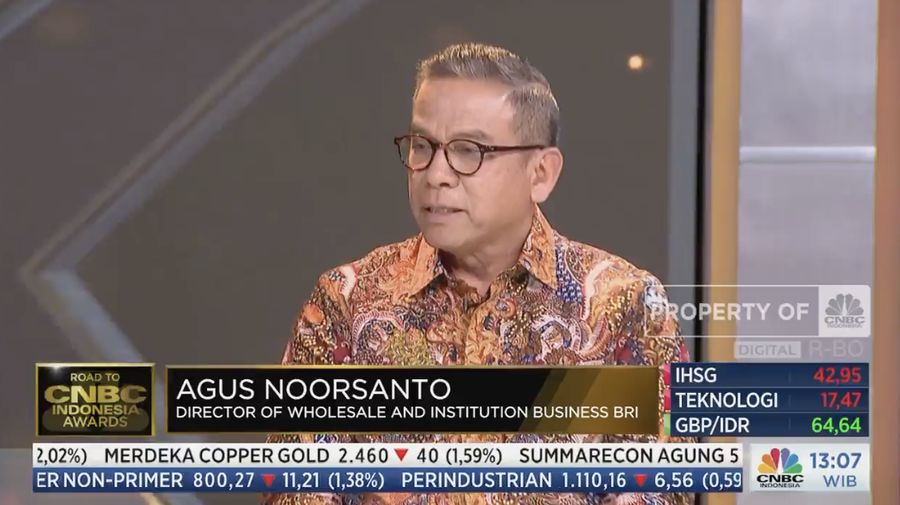 Director Of Wholesale And Institution Business BRI, Agus Noorsanto dalam acara Road To CNBC  Indonesia Award 2023. (CNBC IndonesiaTV)