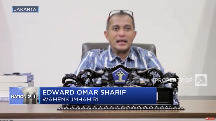 Wamenkumham RI, Edward Omar Sharif Hiariej. (Tangkapan Layar CNBC Indonesia TV)