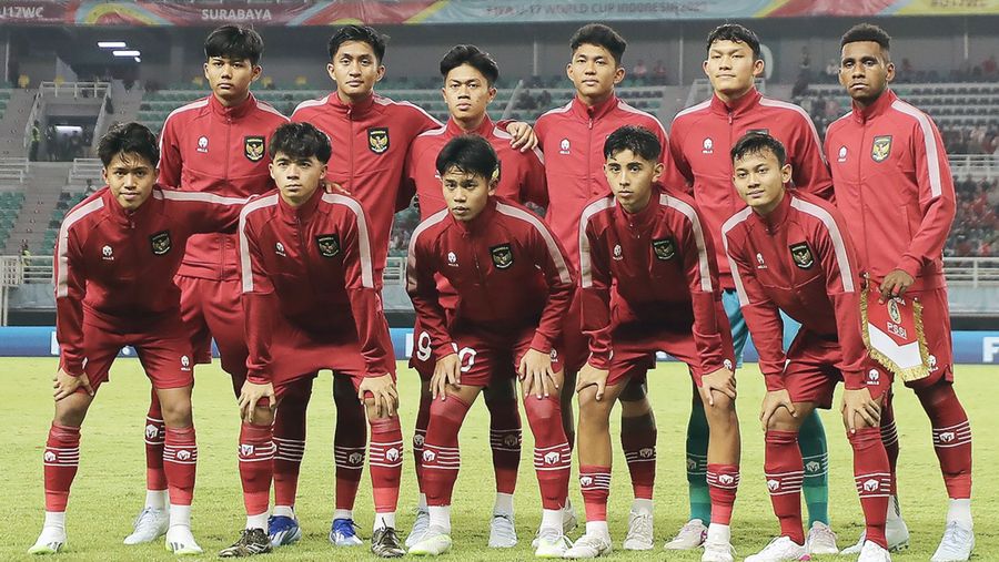 Pemain Timnas Indonesia U-17 saat laga melawan Timnas Panama di Stadion Gelora Bung Tomo (GBT), Surabaya, Senin (13/11/2023) malam. (X/Timnas Indonesia)