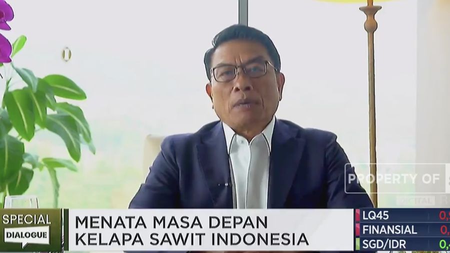 Pembina DPP AAPKASINDO, Moeldoko memberikan pemeparan dalam Special Dialogue 'Menata Masa Depan Sawit Indonesia, Kamis (16/11/2023). (CNBC Indonesia)