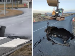 Seram, Penampakan Jalanan Terbelah Keluar Asap di Islandia