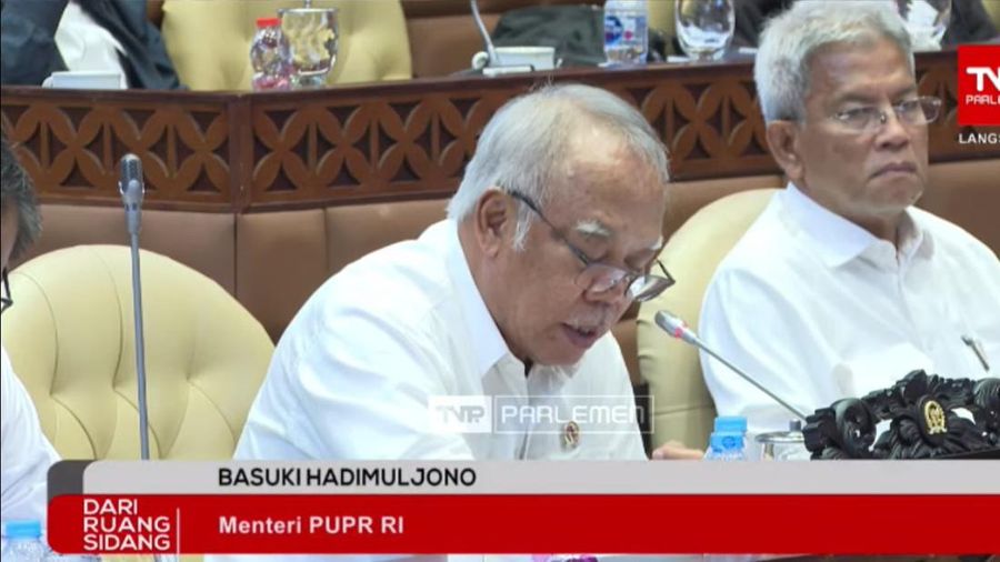 Menteri PUPR, Basuki Hadimuljono, saat Raker dengan Komisi V DPR, Senin (20/11/2023). (Tangkapan Layar Youtube Komisi V DPR RI)