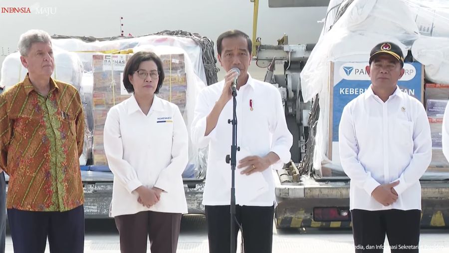 Pernyataan Presiden Jokowi saat lepas bantuan kemanusiaan untuk Palestina Tahap 2, Senin (20/11/2023) . (Tangkapan Layar youtube)