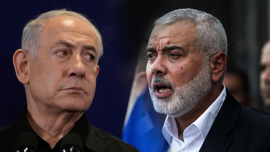 Foto Kolase Perdana Menteri Israel Benjamin Netanyahu dengan pemimpin kelompok militan Palestina Hamas, Ismail Haniyeh. (AP/Maya Alleruzzo dan AFP/SAID KHATIB)