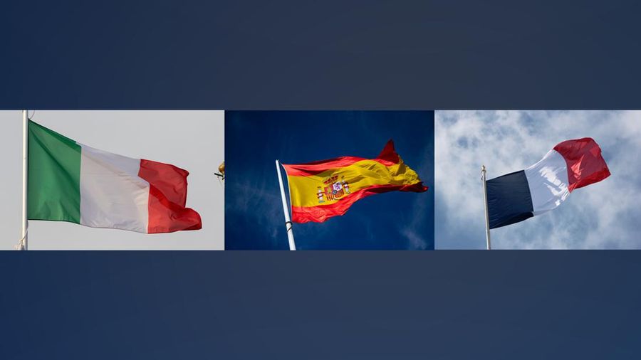Ilustrasi Bendera Italia, Spanyol dan Prancis. (Getty Images)