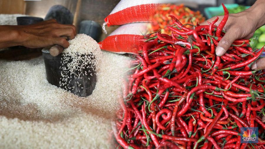 Kolase Foto Beras dan Cabai. (CNBC Indonesia/Tri Susilo)