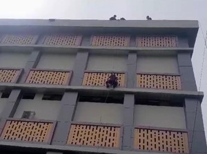 Dramatis, Damkar Evakuasi Kucing Terjebak di Dinding Luar Lantai 4 UNP