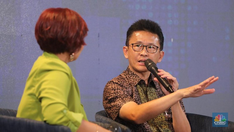 CEO Finex, Agung Wisnuaji memberikan pemaparan dalam acara Kelas Cuan bersama Finex di ALILA SCBD, Jakarta, Sabtu (25/11/2023). (վ/Faisal Rahman)