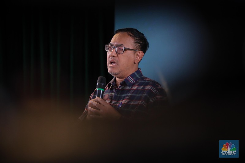 CEO Finex, Agung Wisnuaji memberikan pemaparan dalam acara Kelas Cuan bersama Finex di ALILA SCBD, Jakarta, Sabtu (25/11/2023). (CNBC Indonesia/Faisal Rahman)