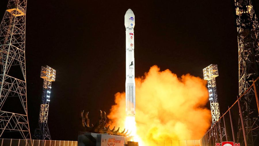 A rocket carrying a spy satellite Malligyong-1 is launched, as North Korean government claims, in a location given as North Gyeongsang Province, North Korea in this handout picture obtained by Reuters on November 21, 2023. KCNA via REUTERS ATTENTION EDITORS - THIS IMAGE WAS PROVIDED BY A THIRD PARTY. REUTERS IS UNABLE TO INDEPENDENTLY VERIFY THIS IMAGE. NO THIRD PARTY SALES. SOUTH KOREA OUT. NO COMMERCIAL OR EDITORIAL SALES IN SOUTH KOREA. TPX IMAGES OF THE DAY