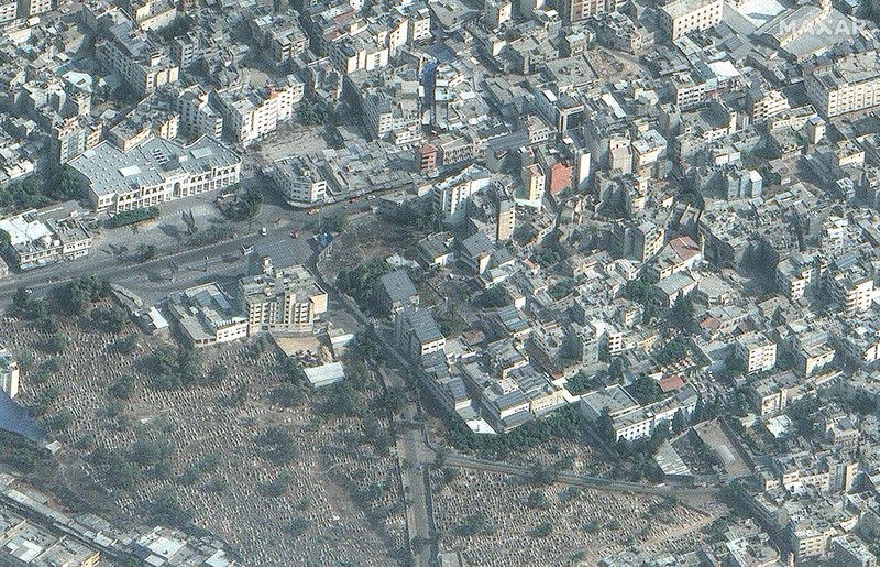 Citra satelit Maxar menujukkan hancurnya Rumah Sakit Indonesia di Kota Gaza, Gaza. (Maxar Technologies/Handout via REUTERS)